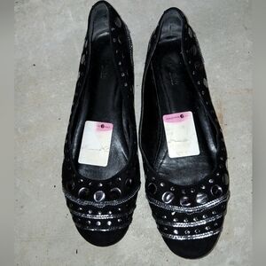 Black embellished leather flats